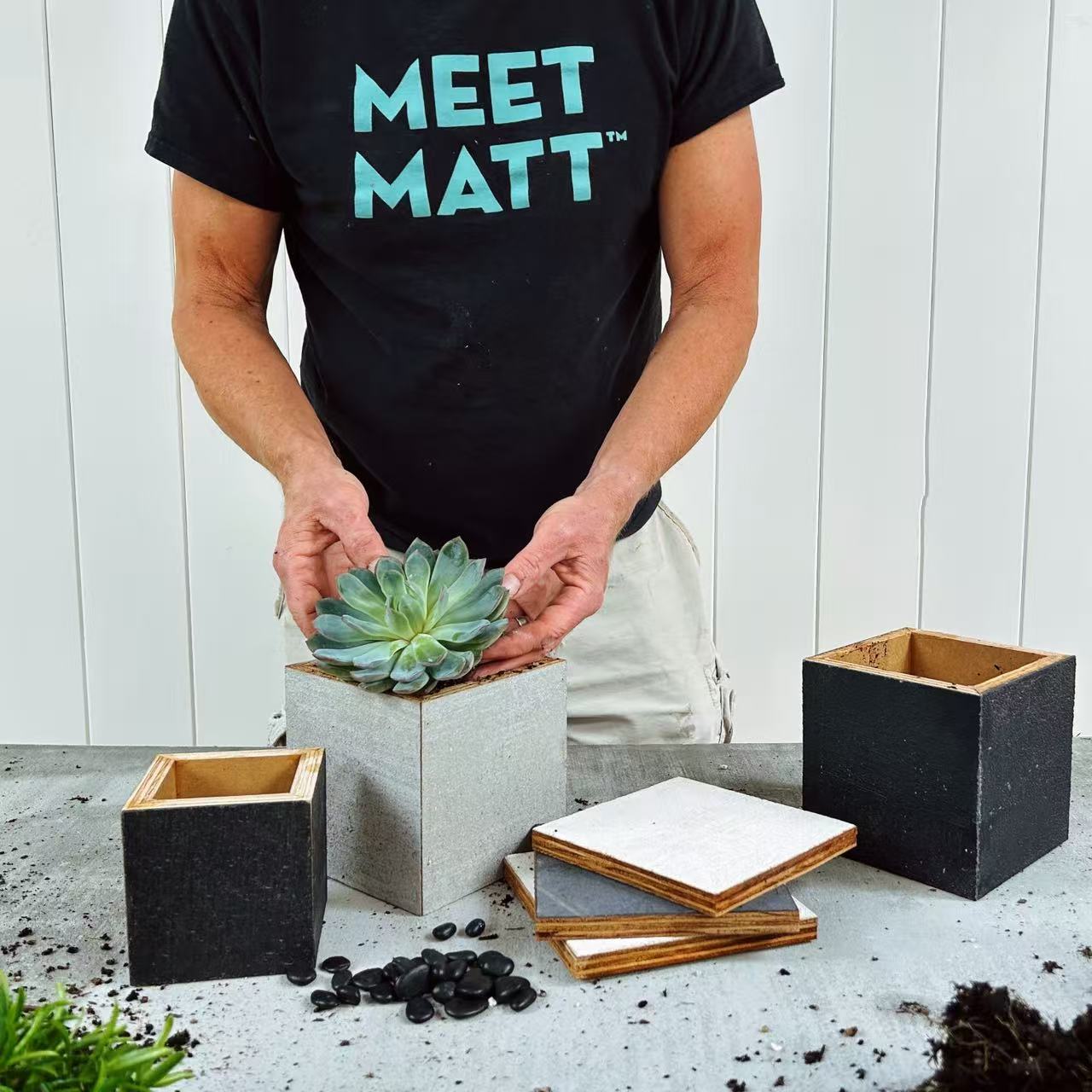 MATT Bloom planters made from concrete offcuts